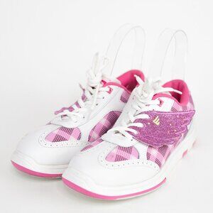 Brunswick Pink Plaid Bowling Shoes Womens Sz 8 Flex Slide L-010 Non Marking Sole